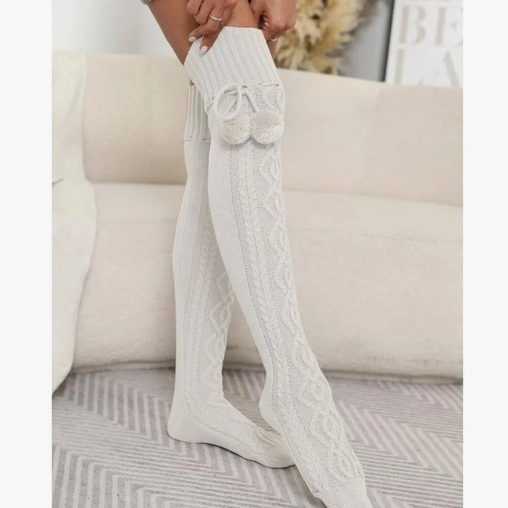 New Cable knit knee high winter socks